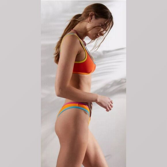 IT'S NOW COOL The 90s Duo Bikini Bottom Cheeky Bright Colorful Orange Sz L NWT - Picture 4 of 11